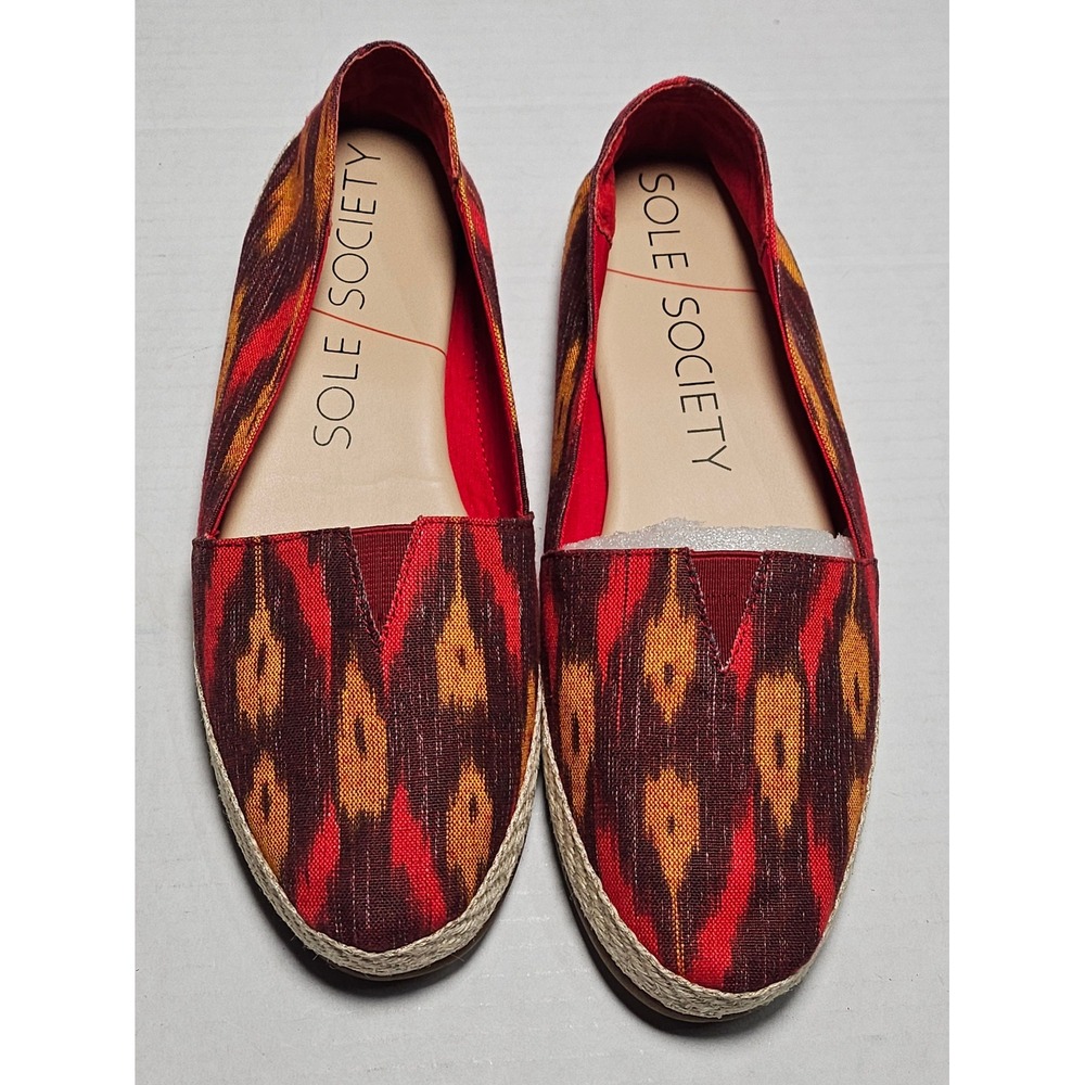 Sole Society‎ So Xander Red Multi Alizrin Print Espadrille Flats Women's 7M